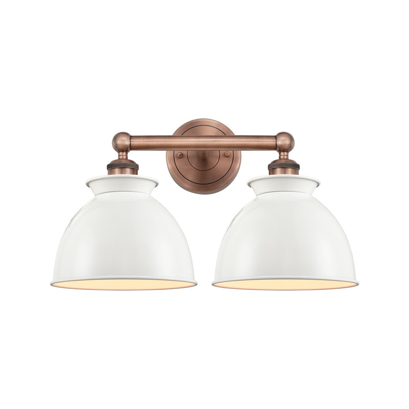 Innovations Adirondack 17in 2-Light Bath Vanity | Industrial Farmhouse Antique Copper and Glossy White Metal Shade | Bathroom | Model 616-2W-AC-M14-W