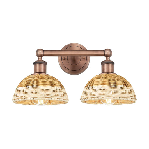 Innovations Bristol Natural II 17in 2-Light Bath Vanity Light | Industrial Antique Copper Steel and Natural Fiber Shade | Model 616-2W-AC-NBD2-75-NAT