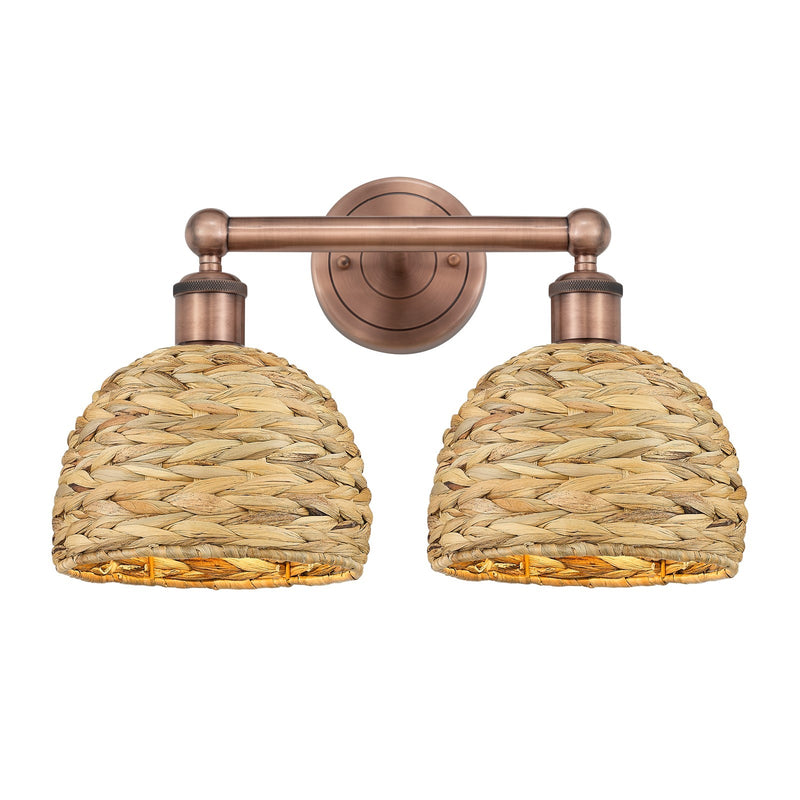Innovations Edison 17in 2-Light Bath Vanity Light | Industrial Antique Copper Steel and Natural Rattan Shade | Bathroom Vanity | Model 616-2W-AC-RBD-8-NAT