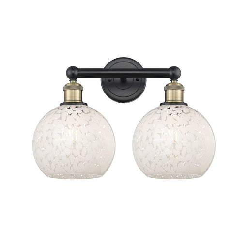Innovations White Mouchette 17in 2-Light Bath Vanity Light | Art Nouveau Black Antique Brass and White Glass | Bathroom | Model 616-2W-BAB-G1216-8WM