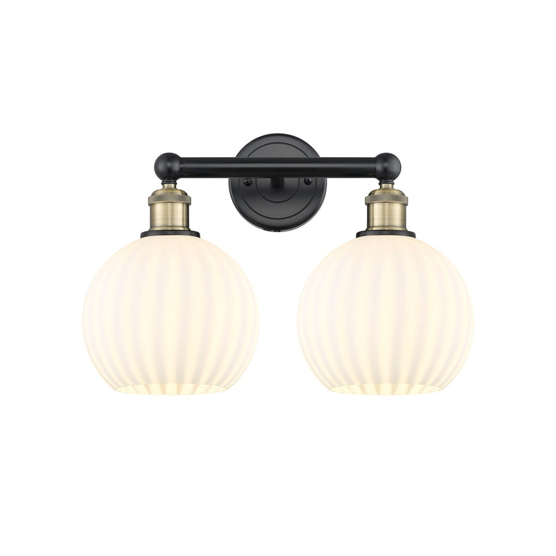 Innovations Lighting White Venetian 17in 2-Light Bath Vanity Light | Art Nouveau Modern Black Antique Brass and White | Model 616-2W-BAB-G1217-8WV