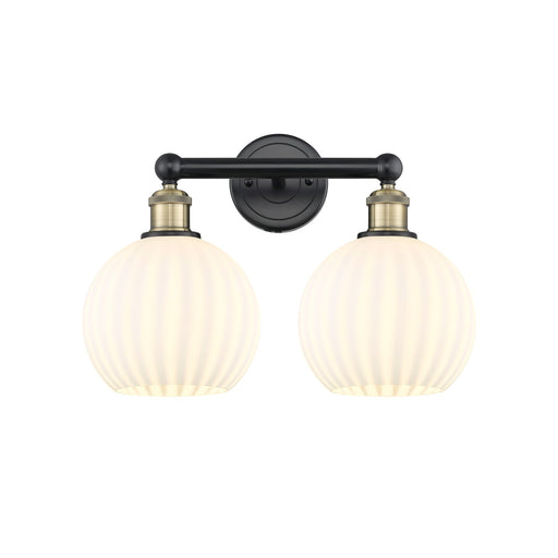 Innovations Lighting White Venetian 17in 2-Light Bath Vanity Light | Art Nouveau Modern Black Antique Brass and White | Model 616-2W-BAB-G1217-8WV