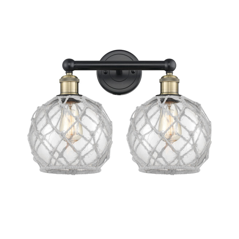 Innovations Farmhouse Rope 17in 2-Light Bath Vanity | Industrial Black Antique Brass Steel and Clear Glass with White Rope | Model 616-2W-BAB-G122-8RW