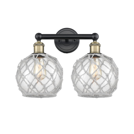Innovations Farmhouse Rope 17in 2-Light Bath Vanity | Industrial Black Antique Brass Steel and Clear Glass with White Rope | Model 616-2W-BAB-G122-8RW