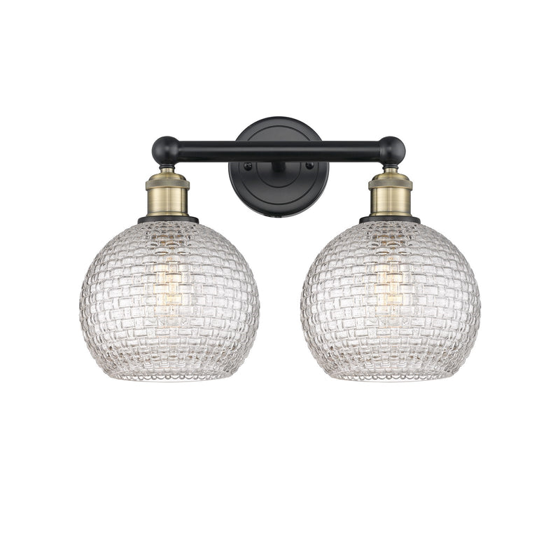 Innovations Athens 17in 2-Light Bath Vanity Light | Modern Farmhouse Black Antique Brass and Clear Basket Weave Glass | Model 616-2W-BAB-G122C-8CL
