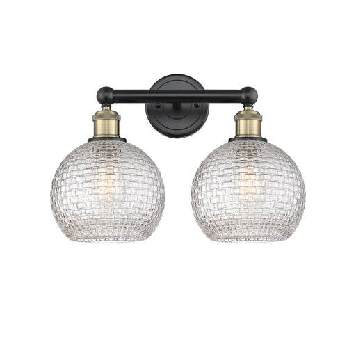 Innovations Athens 17in 2-Light Bath Vanity Light | Modern Farmhouse Black Antique Brass and Clear Basket Weave Glass | Model 616-2W-BAB-G122C-8CL