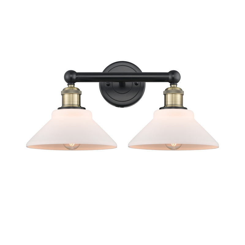 Innovations Orwell 2-Light 17.38in Bath Vanity Light | Industrial Black Antique Brass Steel and Matte White Glass | Bathroom | Model 616-2W-BAB-G131