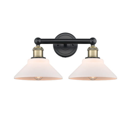 Innovations Orwell 2-Light 17.38in Bath Vanity Light | Industrial Black Antique Brass Steel and Matte White Glass | Bathroom | Model 616-2W-BAB-G131