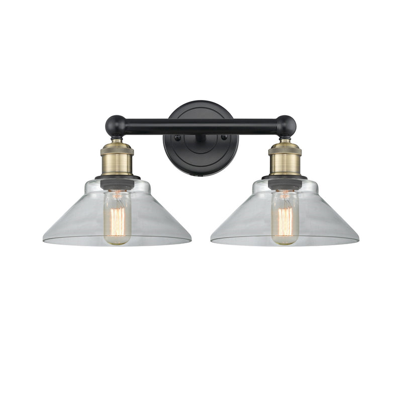 Innovations Orwell 17in 2-Light Bath Vanity | Industrial Black Antique Brass Steel and Clear Cone Glass | Bathroom Vanity Light | Model 616-2W-BAB-G132