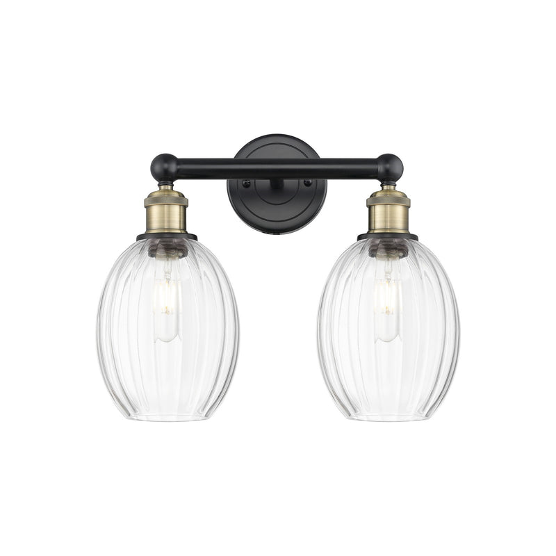 Innovations Preston Bulb 15.25in 2-Light Bath Vanity Light | Industrial Black Antique Brass and Clear Glass | Bathroom Vanity | Model 616-2W-BAB-G459-6CL