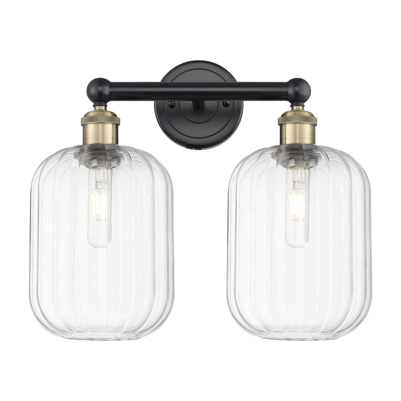 Innovations Preston Cylinder 16in 2-Light Bath Vanity Light | Industrial Black Antique Brass and Clear Glass | Bathroom Vanity | Model 616-2W-BAB-G460-7CL