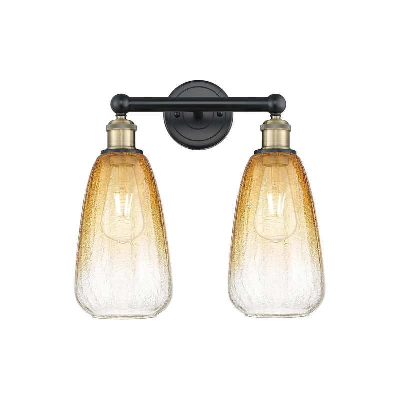Innovations Brookhaven Almond 15in 2-Light Bath Vanity Light | Industrial Black Antique Brass Steel and Amber Glass | Bathroom | Model 616-2W-BAB-G480-6AM