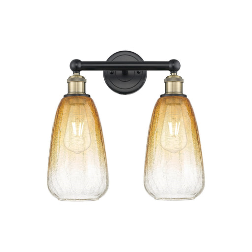 Innovations Brookhaven Almond 15in 2-Light Bath Vanity Light | Industrial Black Antique Brass Steel and Amber Glass | Bathroom | Model 616-2W-BAB-G480-6AM