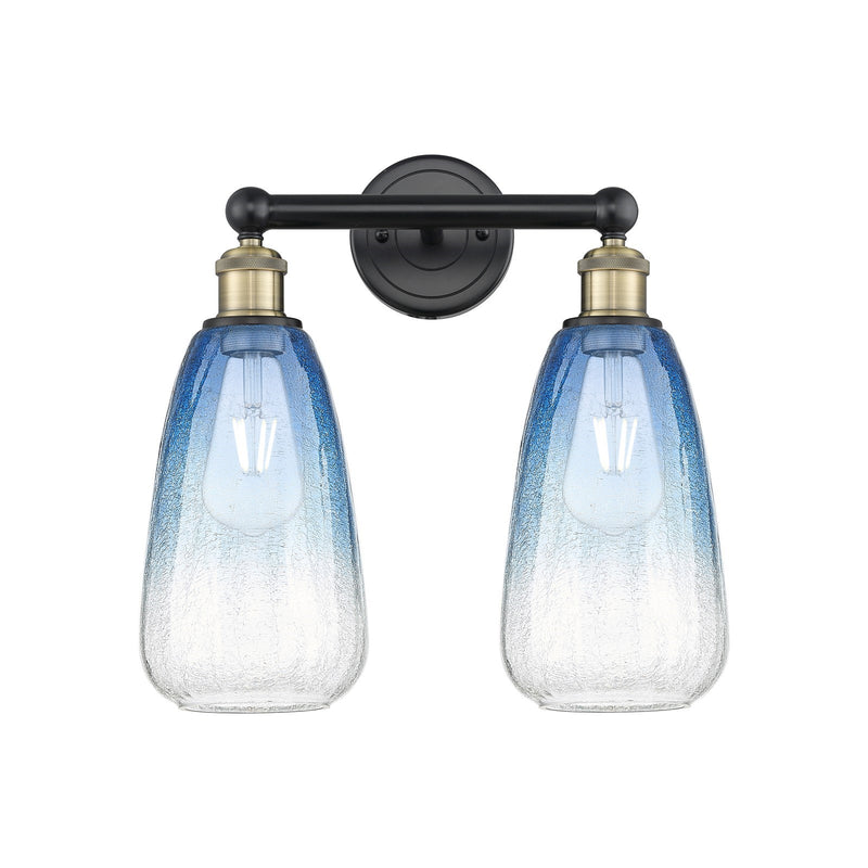 Innovations Brookhaven Almond 15in 2-Light Bath Vanity Light | Industrial Black Antique Brass and Sapphire Blue Glass | Model 616-2W-BAB-G480-6SB