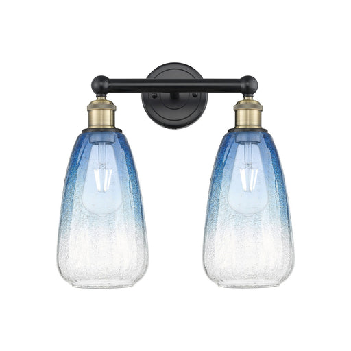 Innovations Brookhaven Almond 15in 2-Light Bath Vanity Light | Industrial Black Antique Brass and Sapphire Blue Glass | Model 616-2W-BAB-G480-6SB