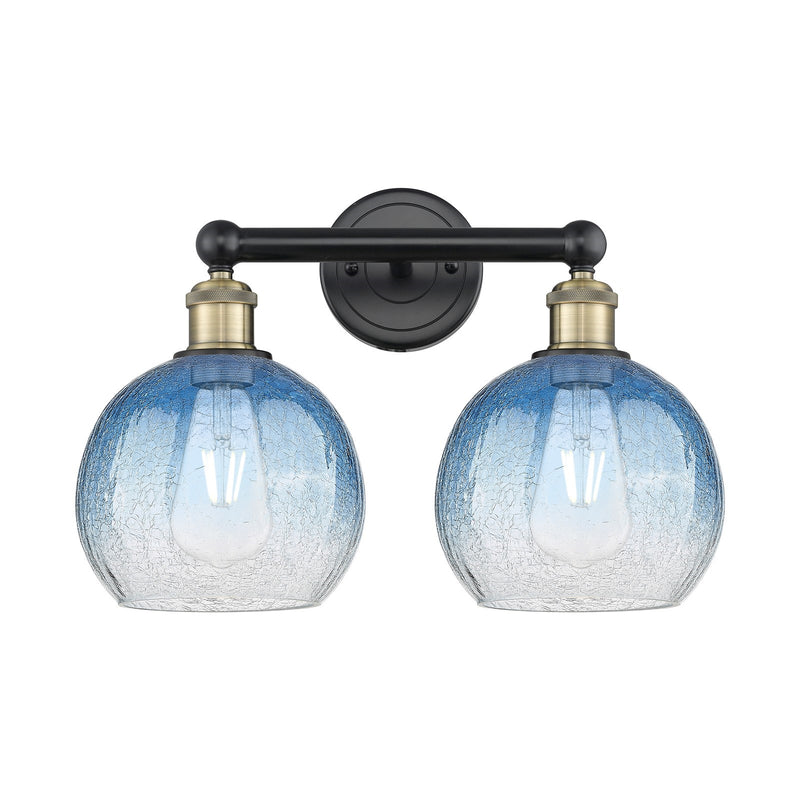 Innovations Brookhaven Globe 17in 2-Light Vanity Light | Industrial Black Antique Brass and Sapphire Blue Glass | Bathroom | Model 616-2W-BAB-G483-8SB