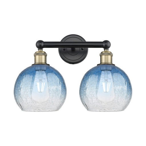 Innovations Brookhaven Globe 17in 2-Light Vanity Light | Industrial Black Antique Brass and Sapphire Blue Glass | Bathroom | Model 616-2W-BAB-G483-8SB