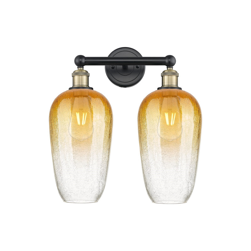 Innovations Brookhaven Flute 16in 2-Light Bath Vanity Light | Industrial Black Antique Brass and Amber Glass | Bathroom Vanity | Model 616-2W-BAB-G484-7AM