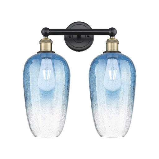 Innovations Brookhaven Flute 16in 2-Light Bath Vanity Light | Industrial Black Antique Brass and Sapphire Blue Glass | Model 616-2W-BAB-G484-7SB
