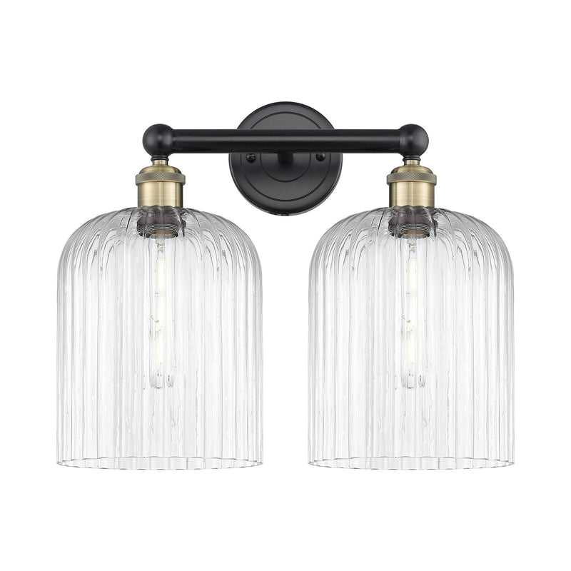 Innovations Bridal Veil 14in 2-Light Bath Vanity Light | Art Nouveau Industrial Black Antique Brass and Clear Ribbed Glass | Model 616-2W-BAB-G559-8CL