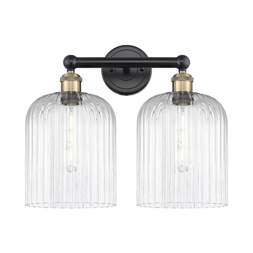 Innovations Bridal Veil 14in 2-Light Bath Vanity Light | Art Nouveau Industrial Black Antique Brass and Clear Ribbed Glass | Model 616-2W-BAB-G559-8CL