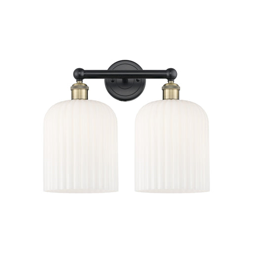 Innovations Bridal Veil 14in 2-Light Bath Vanity Light | Art Nouveau Black Antique Brass and Gloss White Ribbed Glass | Model 616-2W-BAB-G559-8GWH