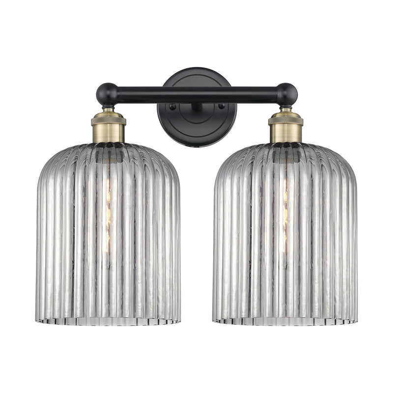 Innovations Bridal Veil 14in 2-Light Bath Vanity Light | Art Nouveau Black Antique Brass and Light Smoke Ribbed Glass | Model 616-2W-BAB-G559-8SM