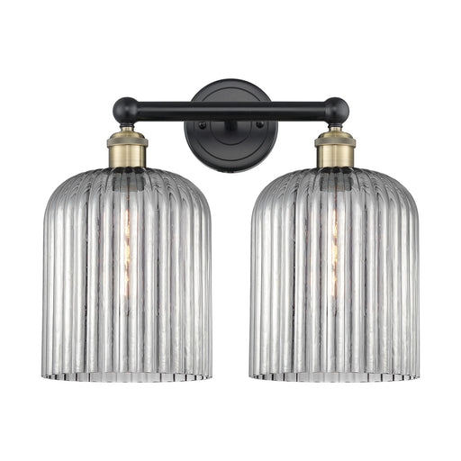 Innovations Bridal Veil 14in 2-Light Bath Vanity Light | Art Nouveau Black Antique Brass and Light Smoke Ribbed Glass | Model 616-2W-BAB-G559-8SM