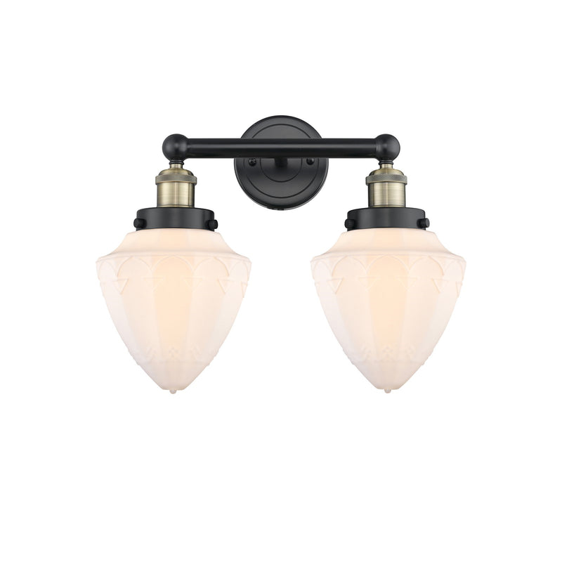 Innovations Bullet 16in 2-Light Bath Vanity | Industrial Black Antique Brass and Matte White Frosted Glass | Bathroom Vanity & | Model 616-2W-BAB-G661-7