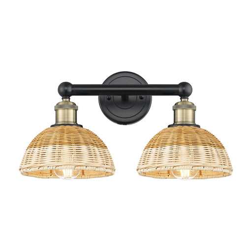 Innovations Bristol Natural II 17in 2-Light Bath Vanity Light | Industrial Black Antique Brass and Natural Fiber Shade | Model 616-2W-BAB-NBD2-75-NAT
