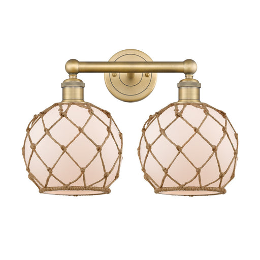 Innovations Farmhouse Rope 17in 2-Light Bath Vanity | Industrial Brushed Brass and White Glass with Brown Rope | Bathroom & | Model 616-2W-BB-G121-8RB