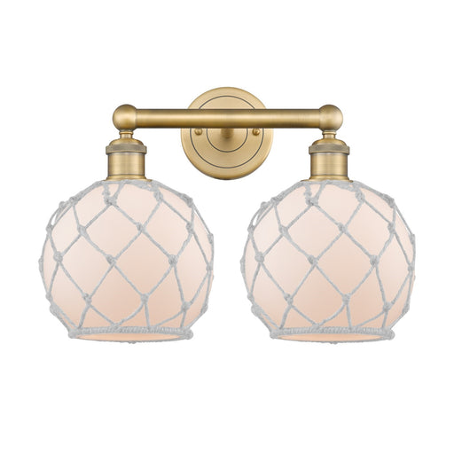 Innovations Farmhouse Rope 17in 2-Light Bath Vanity | Industrial Brushed Brass Steel and White Frosted Glass with Rope | Model 616-2W-BB-G121-8RW