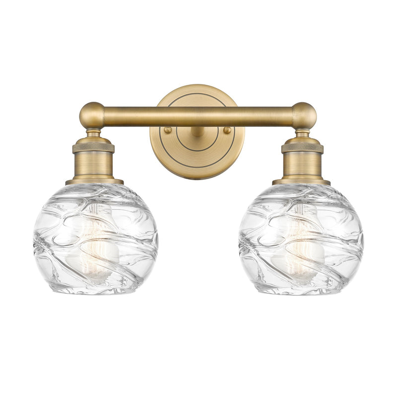 Innovations Athens Deco Swirl 15in 2-Light Bath Vanity | Industrial Brushed Brass and Clear Deco Swirl Glass | Bathroom Vanity | Model 616-2W-BB-G1213-6CL