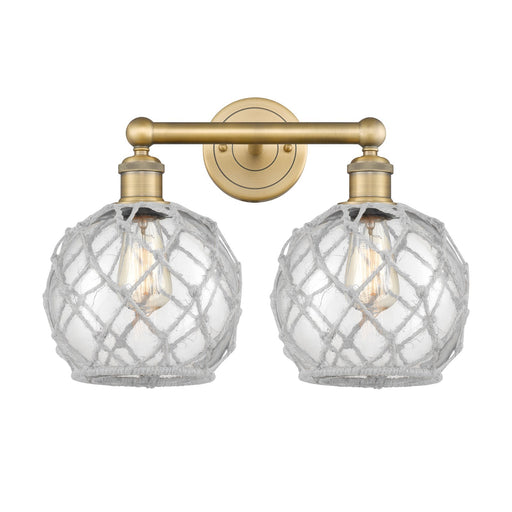 Innovations Farmhouse Rope 17in 2-Light Bath Vanity | Industrial Brushed Brass Steel and Clear Glass with White Rope | Bathroom | Model 616-2W-BB-G122-8RW