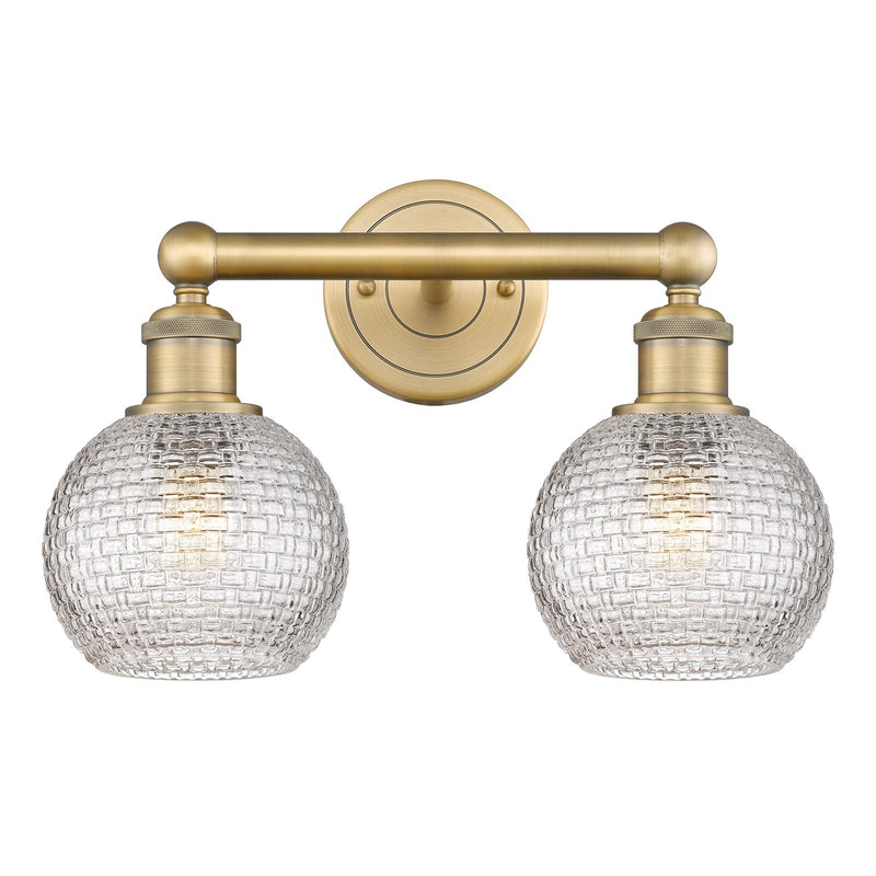 Innovations Athens 15in 2-Light Bath Vanity | Modern Farmhouse Brushed Brass and Clear Basket Weave Glass | Bathroom Vanity | Model 616-2W-BB-G122C-6CL