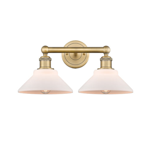 Innovations Orwell 17in 2-Light Bath Vanity Light | Industrial Brushed Brass Steel and Matte White Glass | Damp Rated Bathroom | Model 616-2W-BB-G131