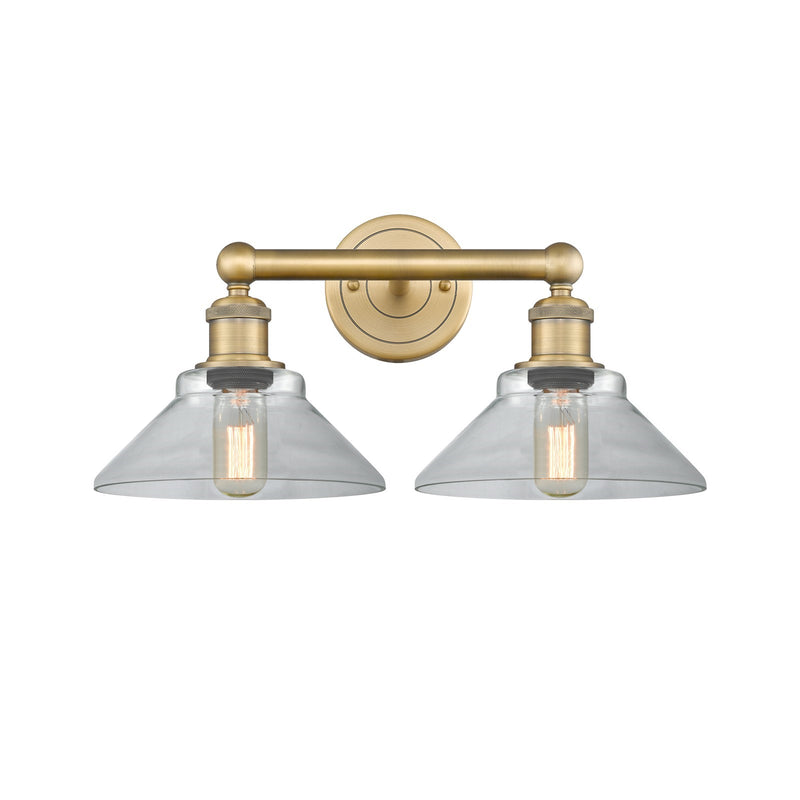 Innovations Orwell 17in 2-Light Bath Vanity Light | Industrial Brushed Brass Steel and Clear Glass | Damp-Rated Bathroom Vanity | Model 616-2W-BB-G132