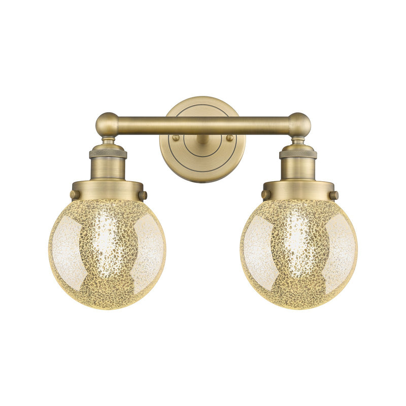 Innovations Beacon 15in 2-Light Bath Vanity Light | Industrial Brushed Brass Steel and Mercury Glass | Bathroom Vanity & Powder | Model 616-2W-BB-G208-6