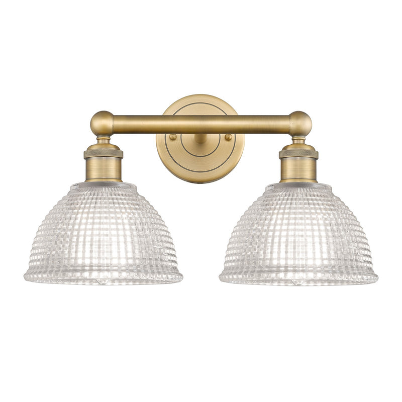Innovations Arietta 17in 2-Light Bath Vanity Light | Industrial Brushed Brass Steel and Clear Glass | Bathroom Vanity | 17 x 10.25 | Model 616-2W-BB-G422