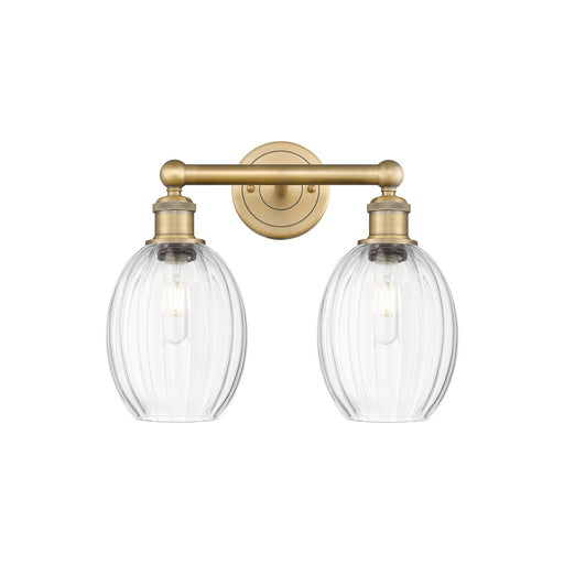Innovations Preston Bulb 15in 2-Light Bath Vanity Light | Industrial Brushed Brass and Clear Glass | Bathroom & Powder Room | Model 616-2W-BB-G459-6CL