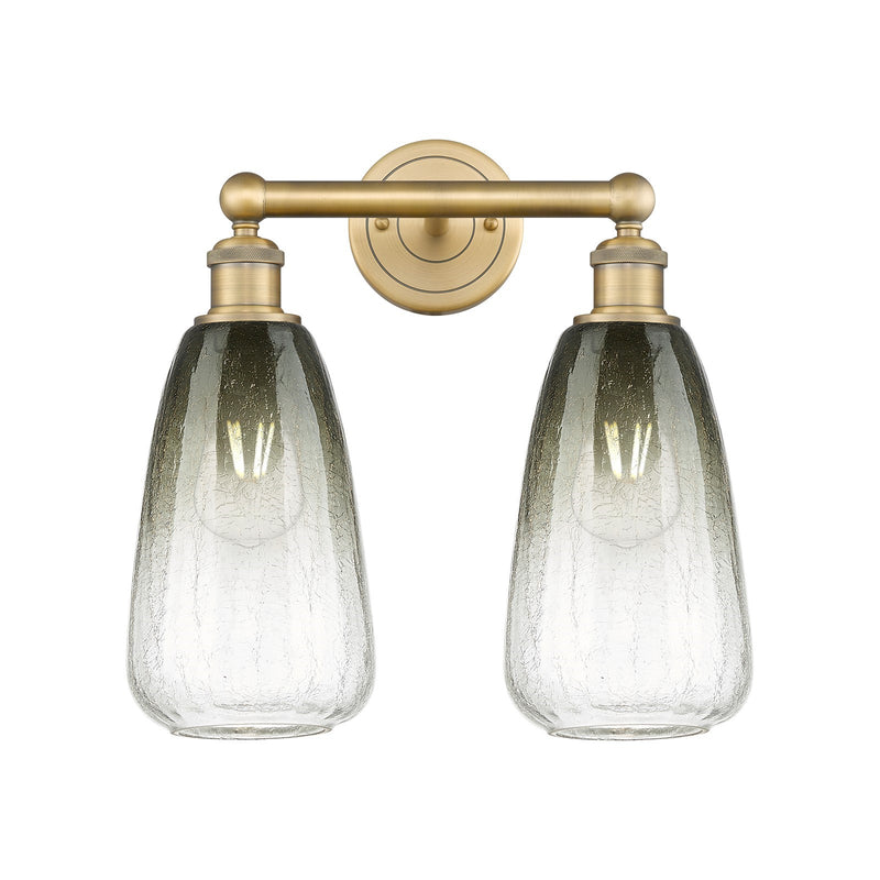 Innovations Brookhaven Almond 15in 2-Light Bath Vanity | Industrial Brushed Brass Steel and Slate Glass | Bathroom Vanity | 15 | Model 616-2W-BB-G480-6SL