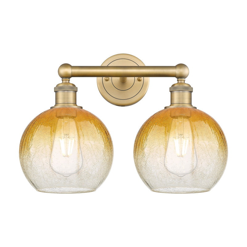Innovations Brookhaven Globe 17in 2-Light Bath Vanity Light | Industrial Brushed Brass and Amber Glass | Bathroom Vanity | Model 616-2W-BB-G483-8AM