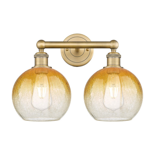 Innovations Brookhaven Globe 17in 2-Light Bath Vanity Light | Industrial Brushed Brass and Amber Glass | Bathroom Vanity | Model 616-2W-BB-G483-8AM