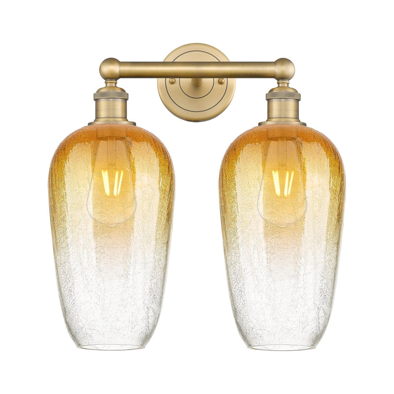 Innovations Brookhaven Flute 16in 2-Light Bath Vanity | Industrial Brushed Brass Steel and Amber Glass | Damp Rated Bathroom | Model 616-2W-BB-G484-7AM
