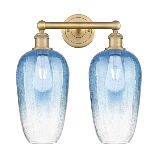 Innovations Brookhaven Flute 16in 2-Light Bath Vanity Light | Industrial Brushed Brass and Sapphire Blue Glass | Bathroom | Model 616-2W-BB-G484-7SB