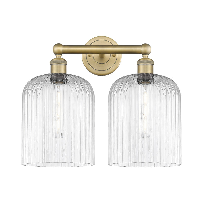 Innovations Bridal Veil 14in 2-Light Bath Vanity | Art Nouveau Brushed Brass and Clear Ribbed Glass | Bathroom & Powder Room | Model 616-2W-BB-G559-8CL