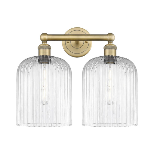 Innovations Bridal Veil 14in 2-Light Bath Vanity | Art Nouveau Brushed Brass and Clear Ribbed Glass | Bathroom & Powder Room | Model 616-2W-BB-G559-8CL