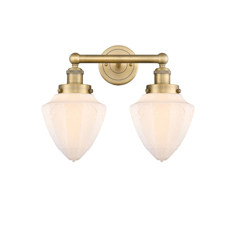 Innovations Bullet 16in 2-Light Bath Vanity Light | Industrial Art Nouveau Brushed Brass and Matte White Frosted Glass | Bathroom | Model 616-2W-BB-G661-7