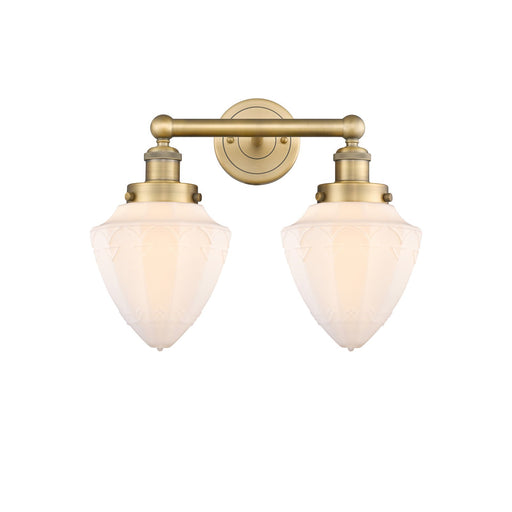 Innovations Bullet 16in 2-Light Bath Vanity Light | Industrial Art Nouveau Brushed Brass and Matte White Frosted Glass | Bathroom | Model 616-2W-BB-G661-7