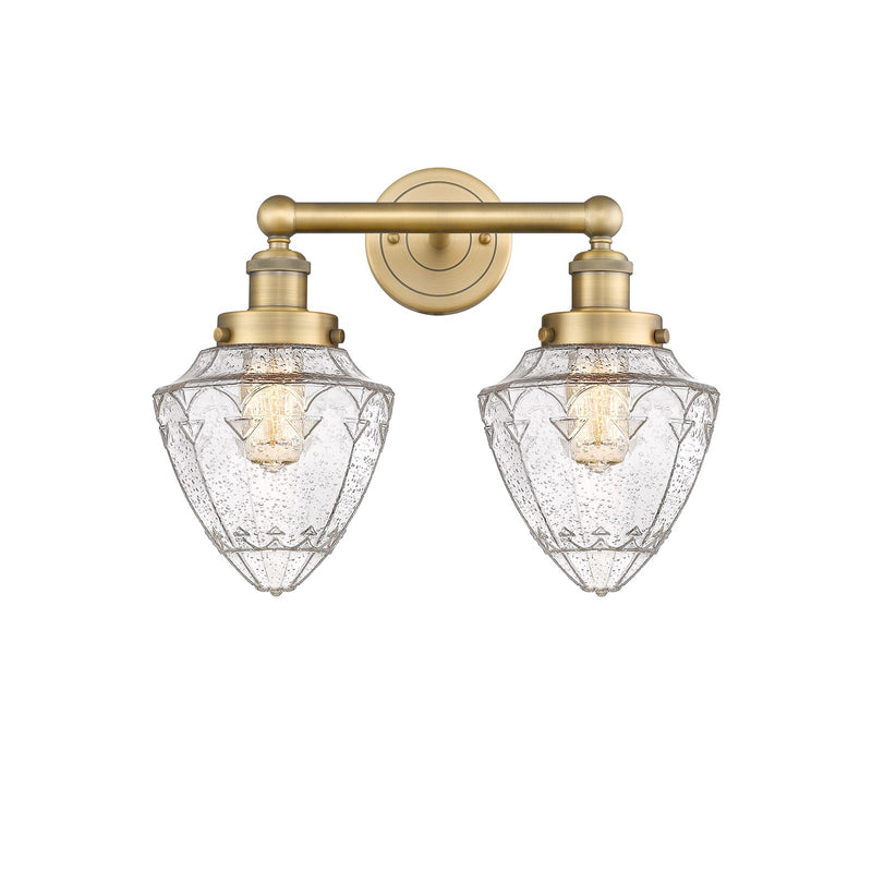 Innovations Bullet 16in 2-Light Bath Vanity Light | Industrial Brushed Brass Steel and Seedy Glass | Kitchen & Bathroom Vanity | Model 616-2W-BB-G664-7